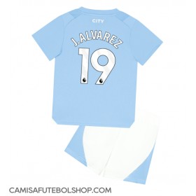 Camisa de time de futebol Manchester City Julian Alvarez #19 Replicas 1º Equipamento Infantil 2023-24 Manga Curta (+ Calças curtas)